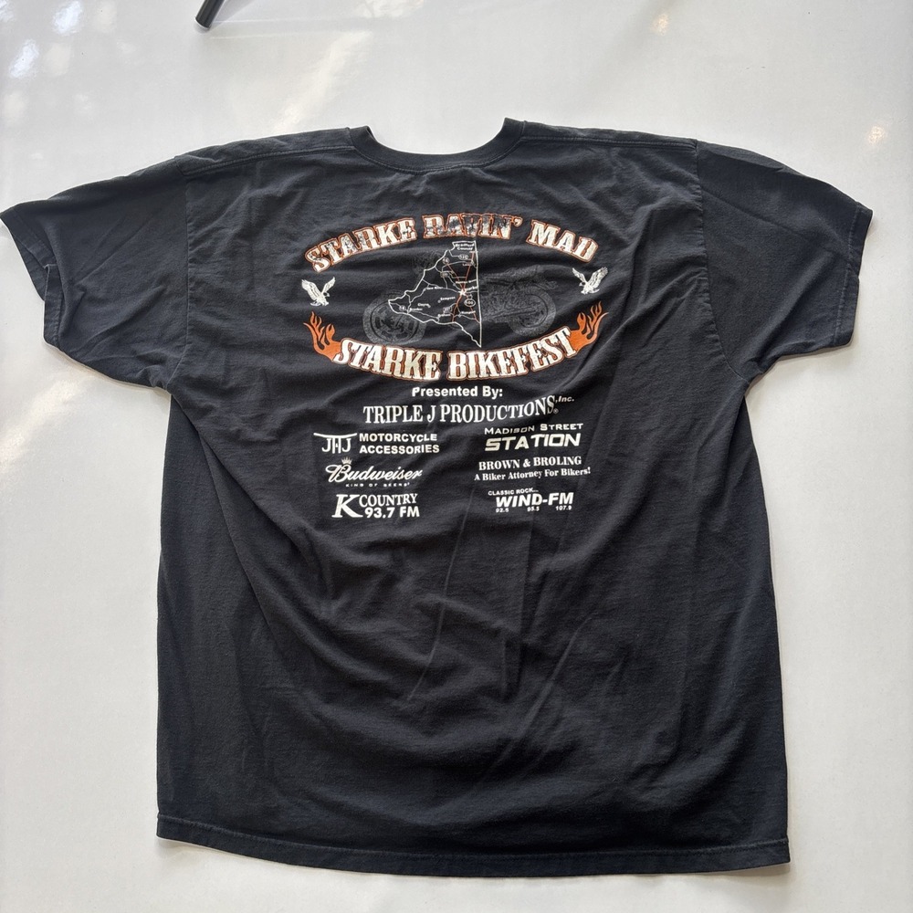 Vintage Starke Florida Annual Bike Festival Black Graphic T-Shirt Size 2XL Biker